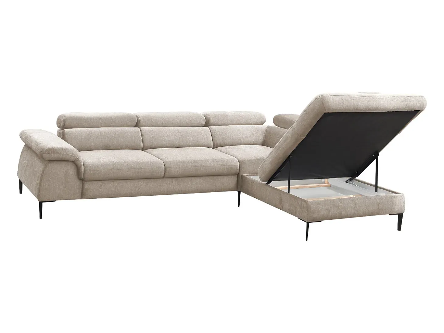 Gran sofá cama rinconera derecha de terciopelo beige SEPINA de Pascal Morabito