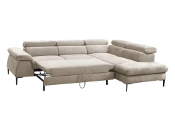 Gran sofá cama rinconera derecha de terciopelo beige SEPINA de Pascal Morabito