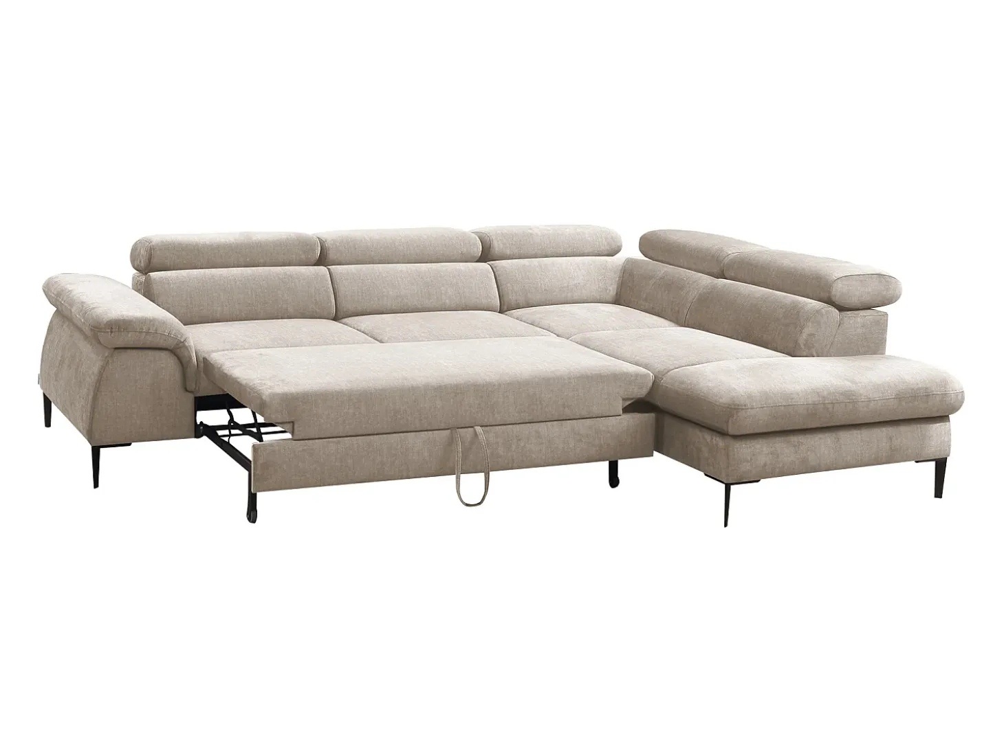 Gran sofá cama rinconera derecha de terciopelo beige SEPINA de Pascal Morabito