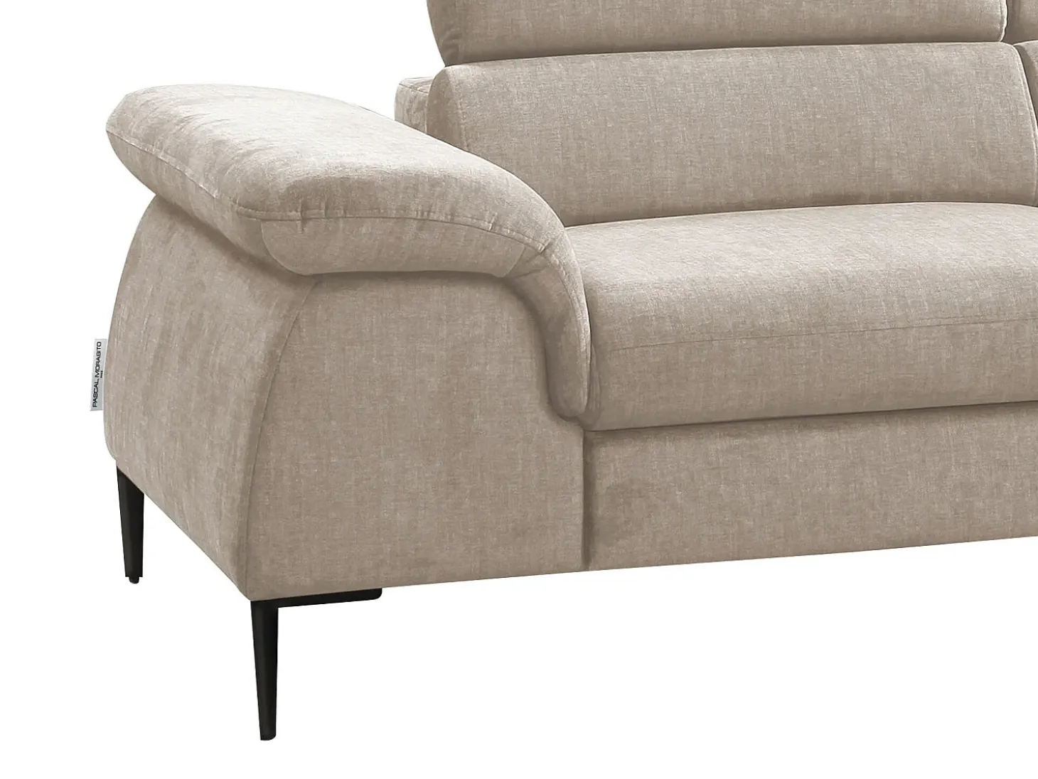 Gran sofá cama rinconera derecha de terciopelo beige SEPINA de Pascal Morabito