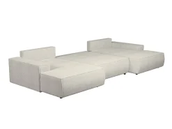 Gran sofá cama rinconera panorámico de pana beige arcón AMELIA
