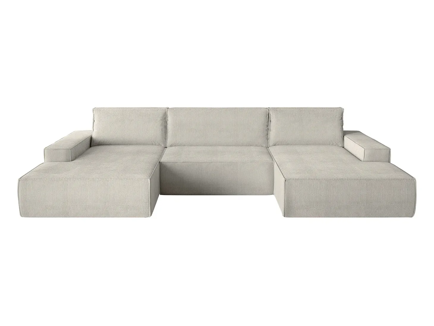 Gran sofá cama rinconera panorámico de pana beige arcón AMELIA