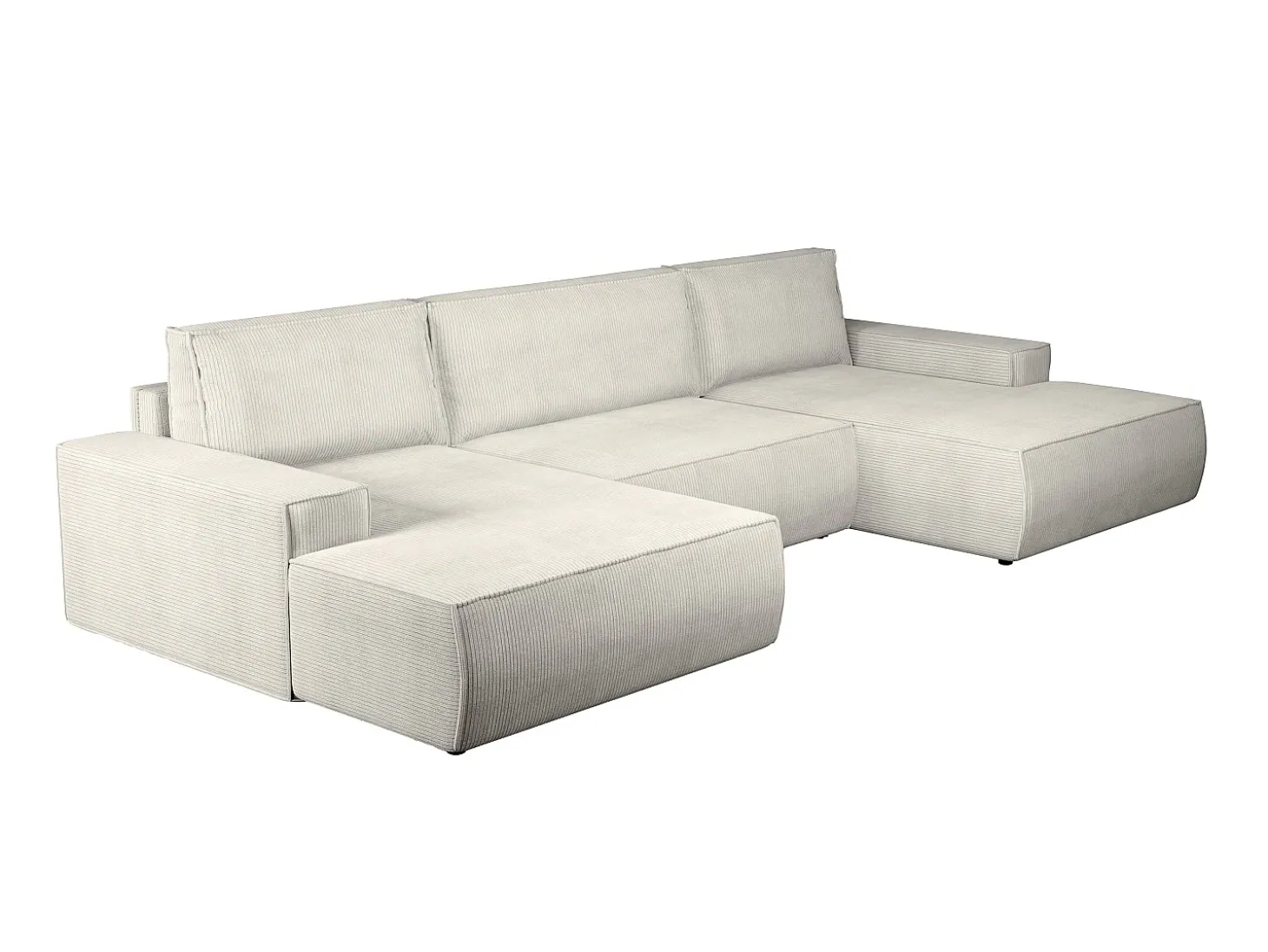 Gran sofá cama rinconera panorámico de pana beige arcón AMELIA