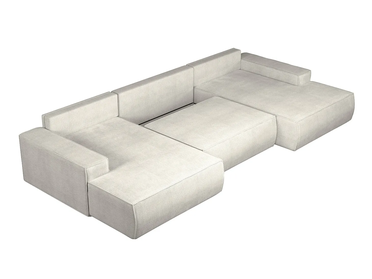 Gran sofá cama rinconera panorámico de pana beige arcón AMELIA