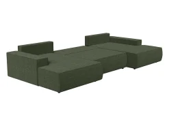 Gran sofá cama rinconera panorámico de tela verde AMELIA