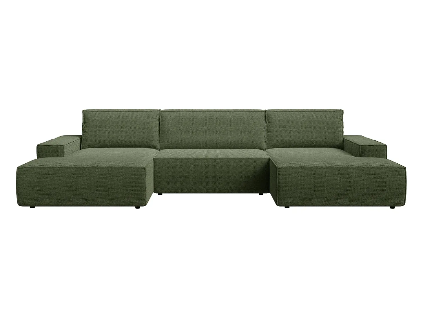 Gran sofá cama rinconera panorámico de tela verde AMELIA