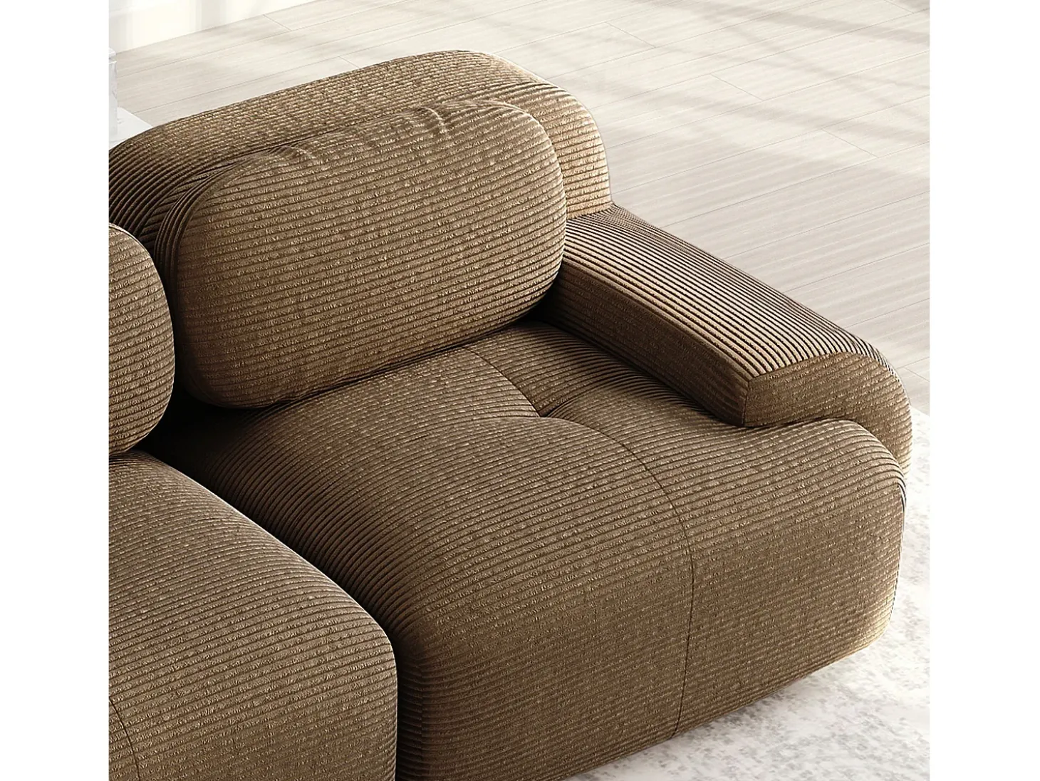 Gran sofá de esquina modular 388cm - en Pana - con 4 cojines y 2 otomanas - ergonómico - Marrón