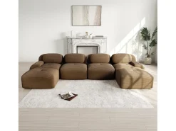 Gran sofá de esquina modular 388cm - en Pana - con 4 cojines y 2 otomanas - ergonómico - Marrón