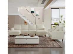 Gran sofá de esquina panorámico - 4 plazas - chaise longue 109cm - de pana - 269x140x86 - Beige