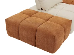Gran sofá rinconera con respaldo avanzable y reclinable en tela beige y terracota APOLIU