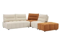 Gran sofá rinconera con respaldo avanzable y reclinable en tela beige y terracota APOLIU