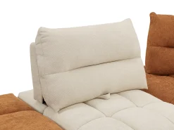 Gran sofá rinconera con respaldo avanzable y reclinable en tela beige y terracota APOLIU