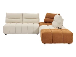 Gran sofá rinconera con respaldo avanzable y reclinable en tela beige y terracota APOLIU