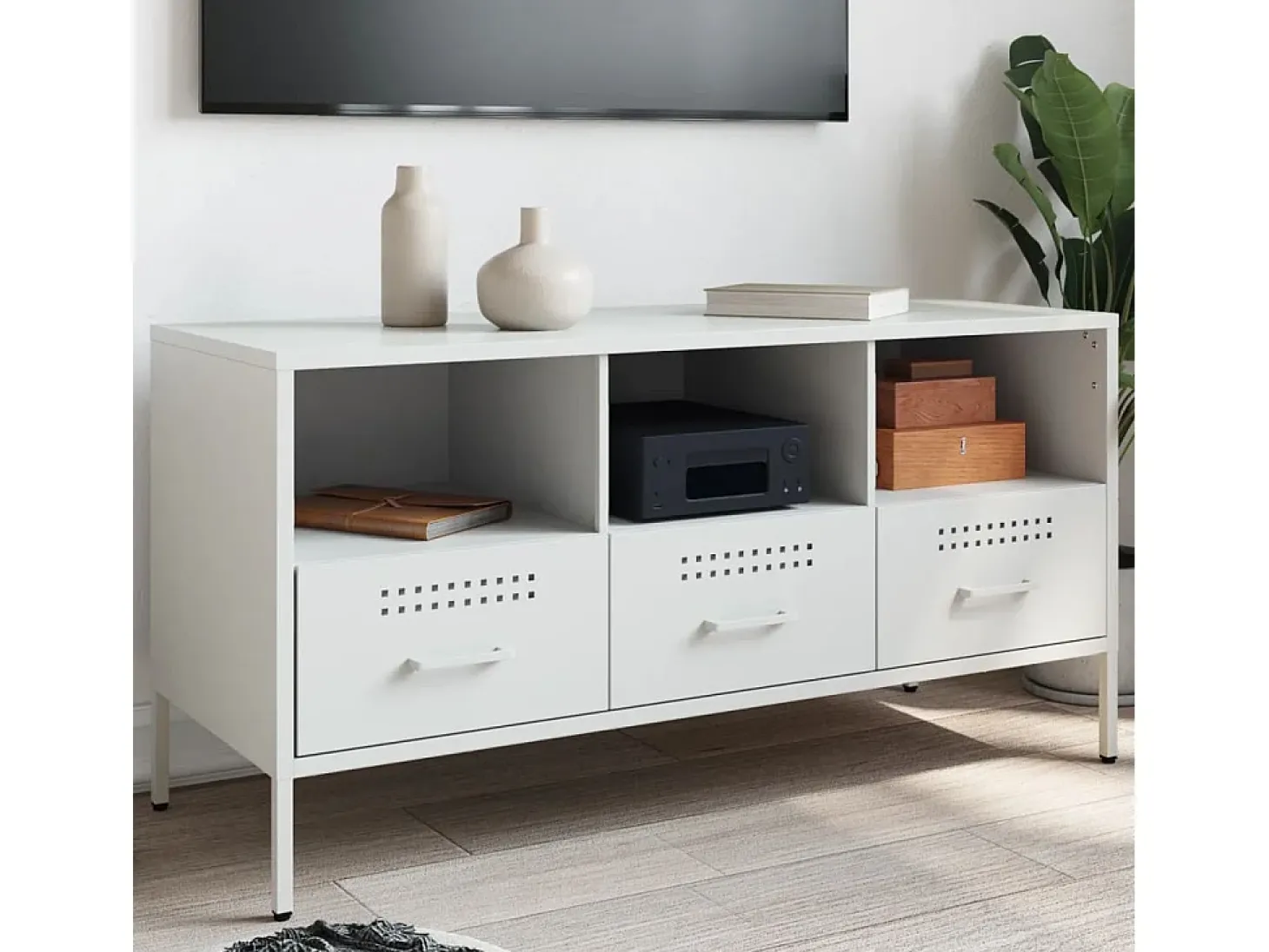 Gryln Mueble para TV acero blanco 100,5x39x50,5 cm