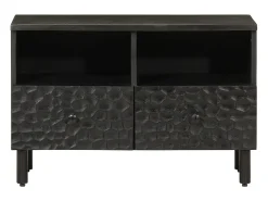 Gudven Mueble de TV madera maciza de mango negro 70x33x46 cm