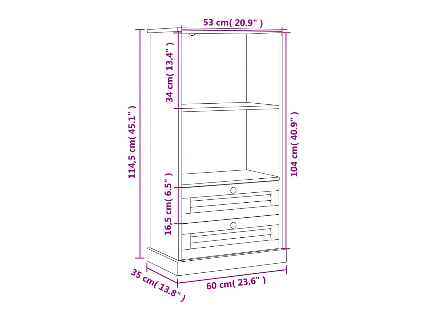 Gudvord Librería VIGO madera maciza de pino 60x35x114,5 cm
