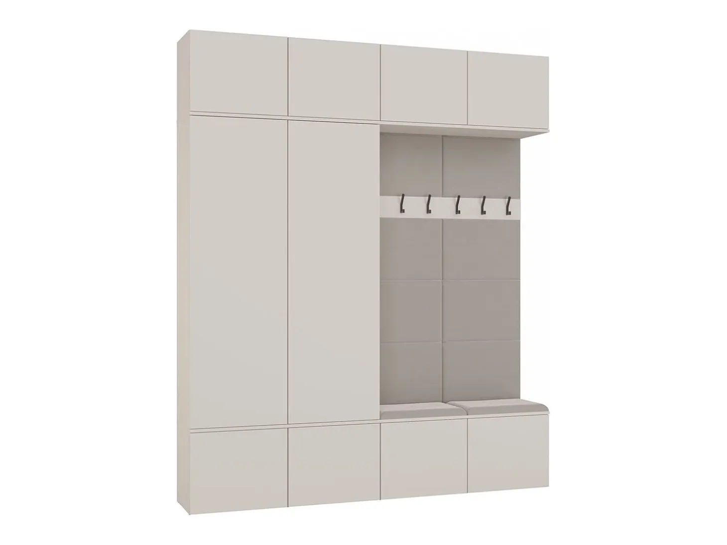 HAGA - Conjunto de entrada con 2 armarios + 2 percheros de 6 ganchos + banco 200x35x238 cm - beige cachemira