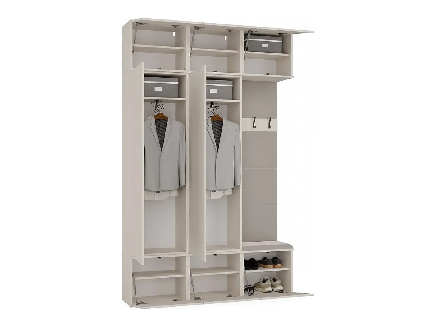 HAGA - Conjunto de entrada con 2 armarios + perchero + banco 150 x 35 x 238 cm - beige cachemira