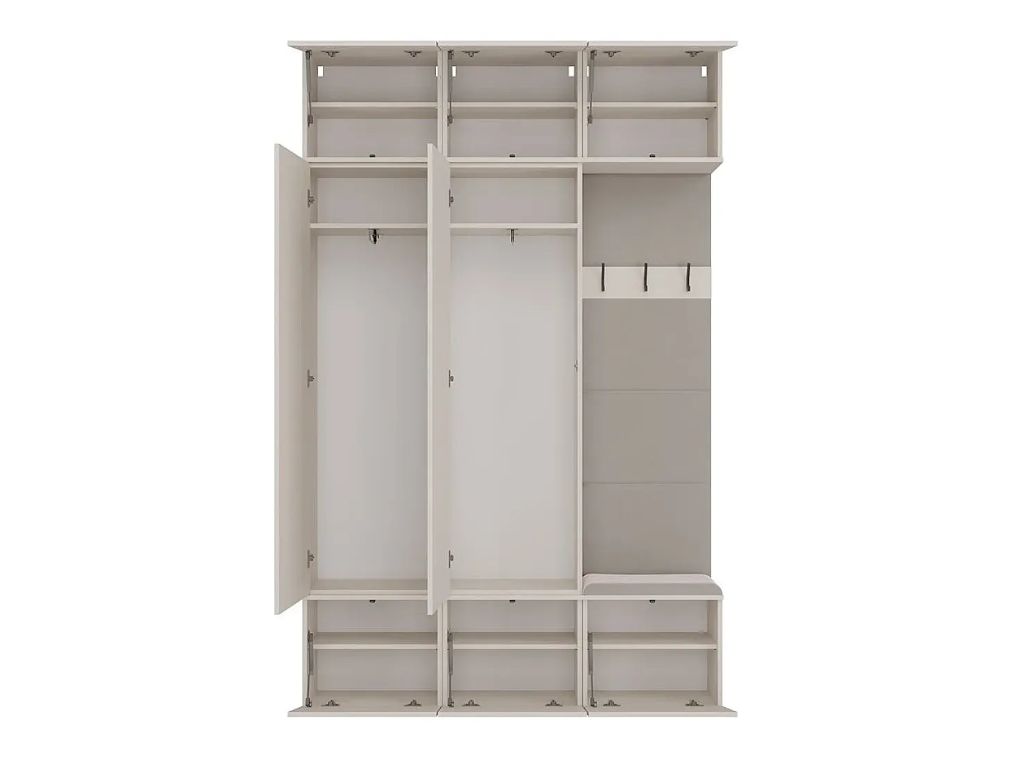 HAGA - Conjunto de entrada con 2 armarios + perchero + banco 150 x 35 x 238 cm - beige cachemira
