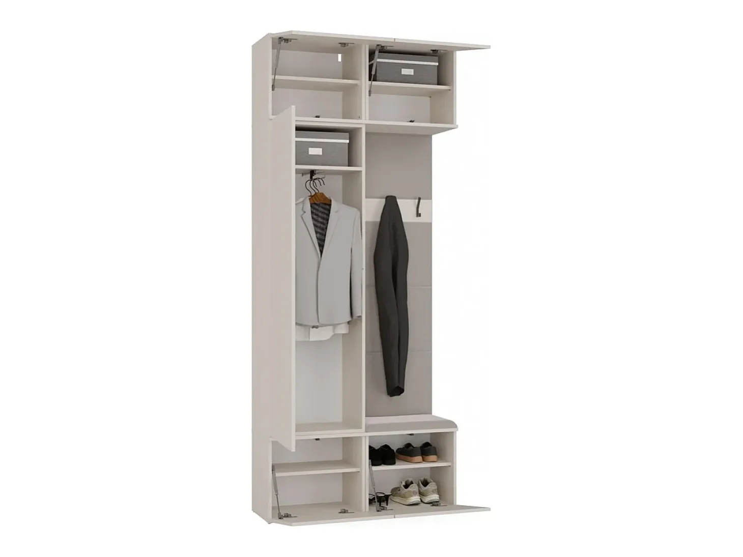HAGA - Perchero de 3 ganchos y armario - Vestíbulo con asiento 238x100x35 cm - Beige cachemira