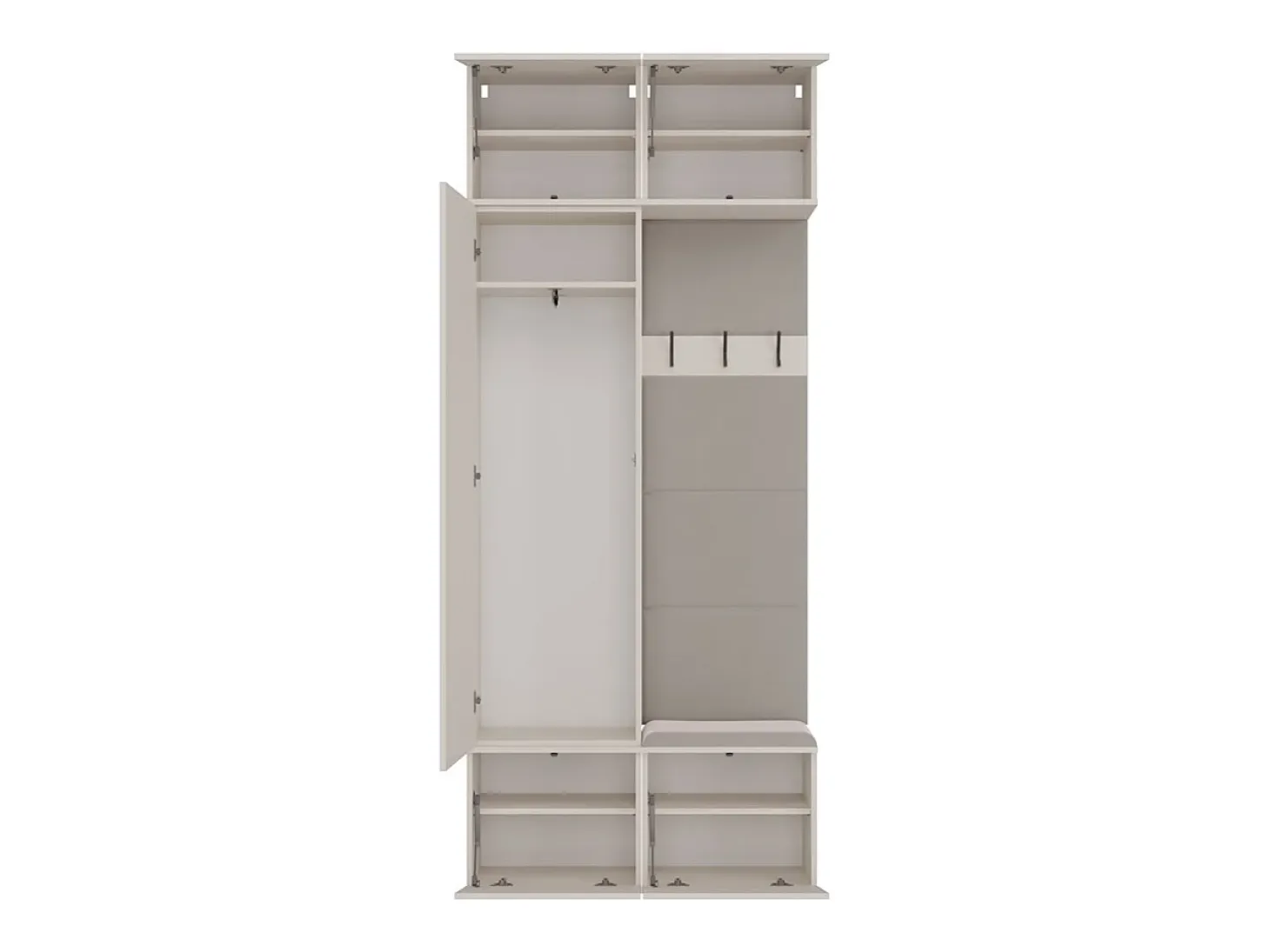 HAGA - Perchero de 3 ganchos y armario - Vestíbulo con asiento 238x100x35 cm - Beige cachemira