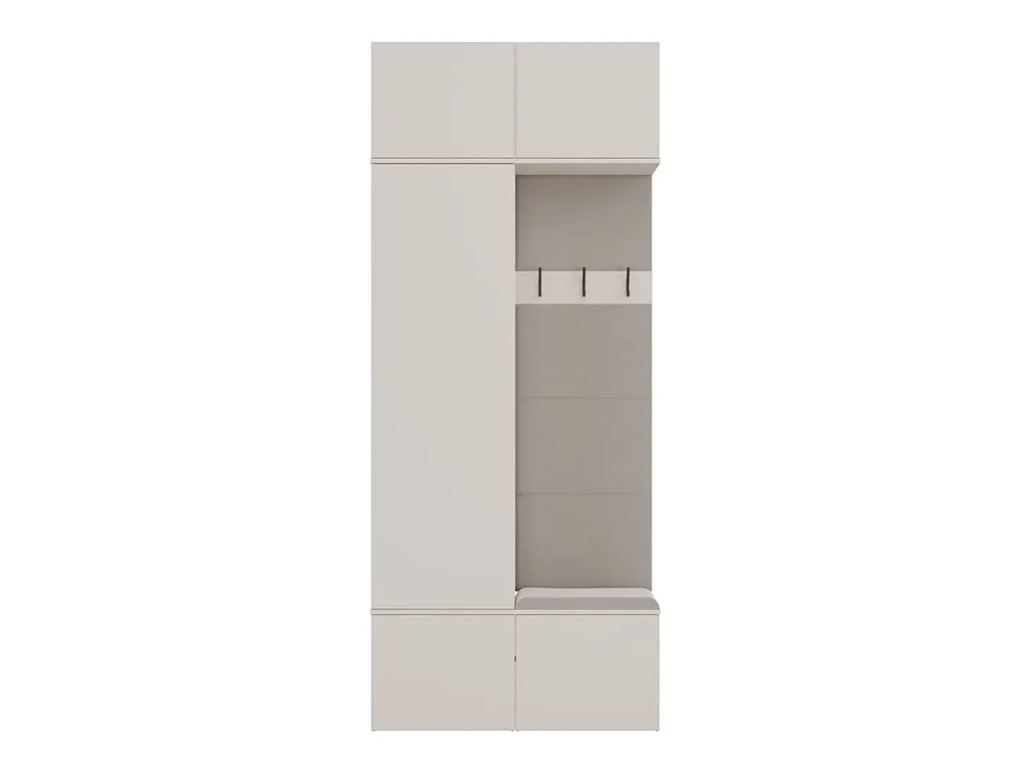 HAGA - Perchero de 3 ganchos y armario - Vestíbulo con asiento 238x100x35 cm - Beige cachemira