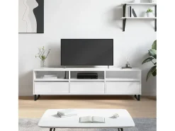 Hørning Mueble de TV madera contrachapada blanco brillo 150x30x44,5 cm