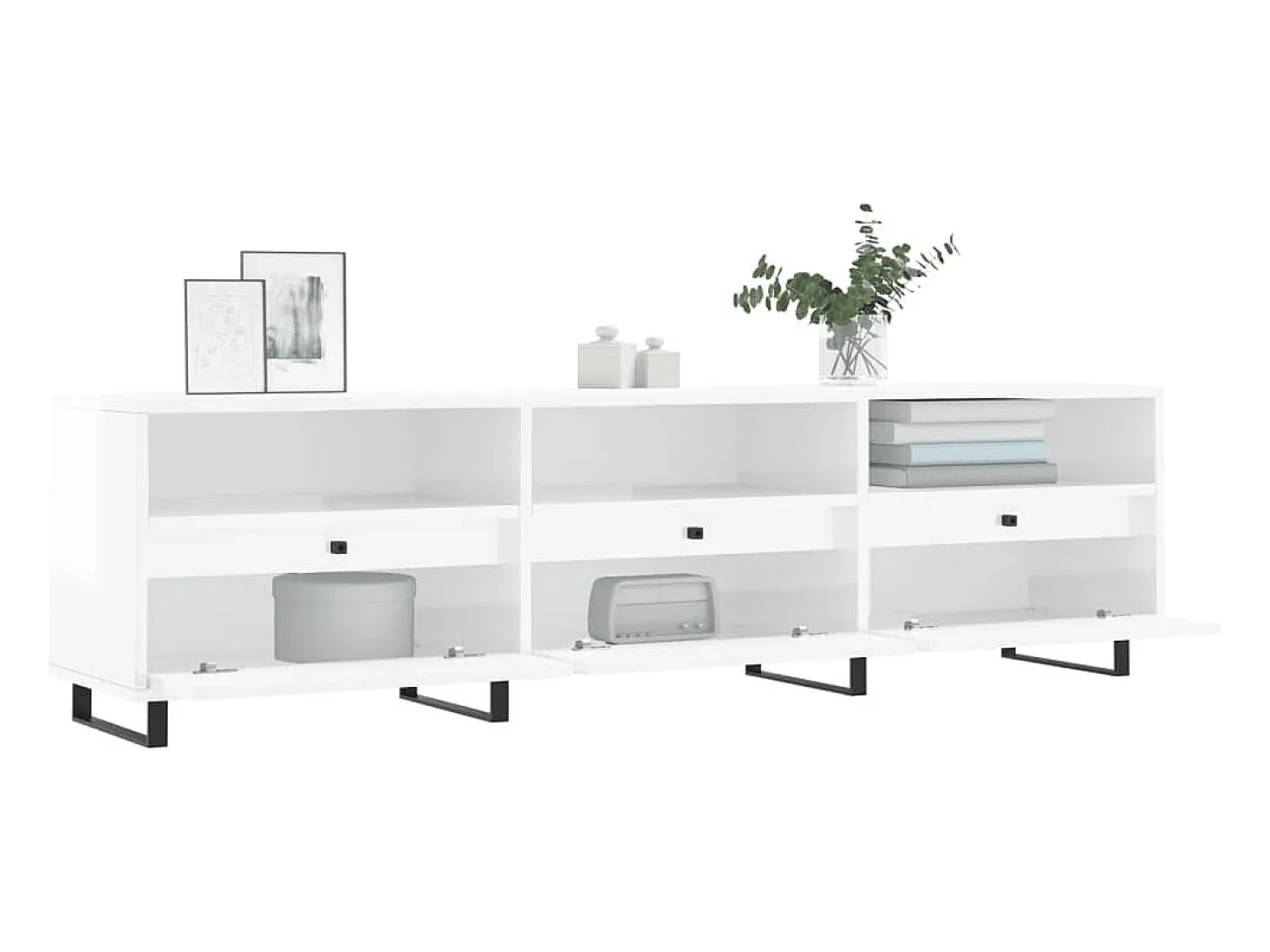 Hørning Mueble de TV madera contrachapada blanco brillo 150x30x44,5 cm
