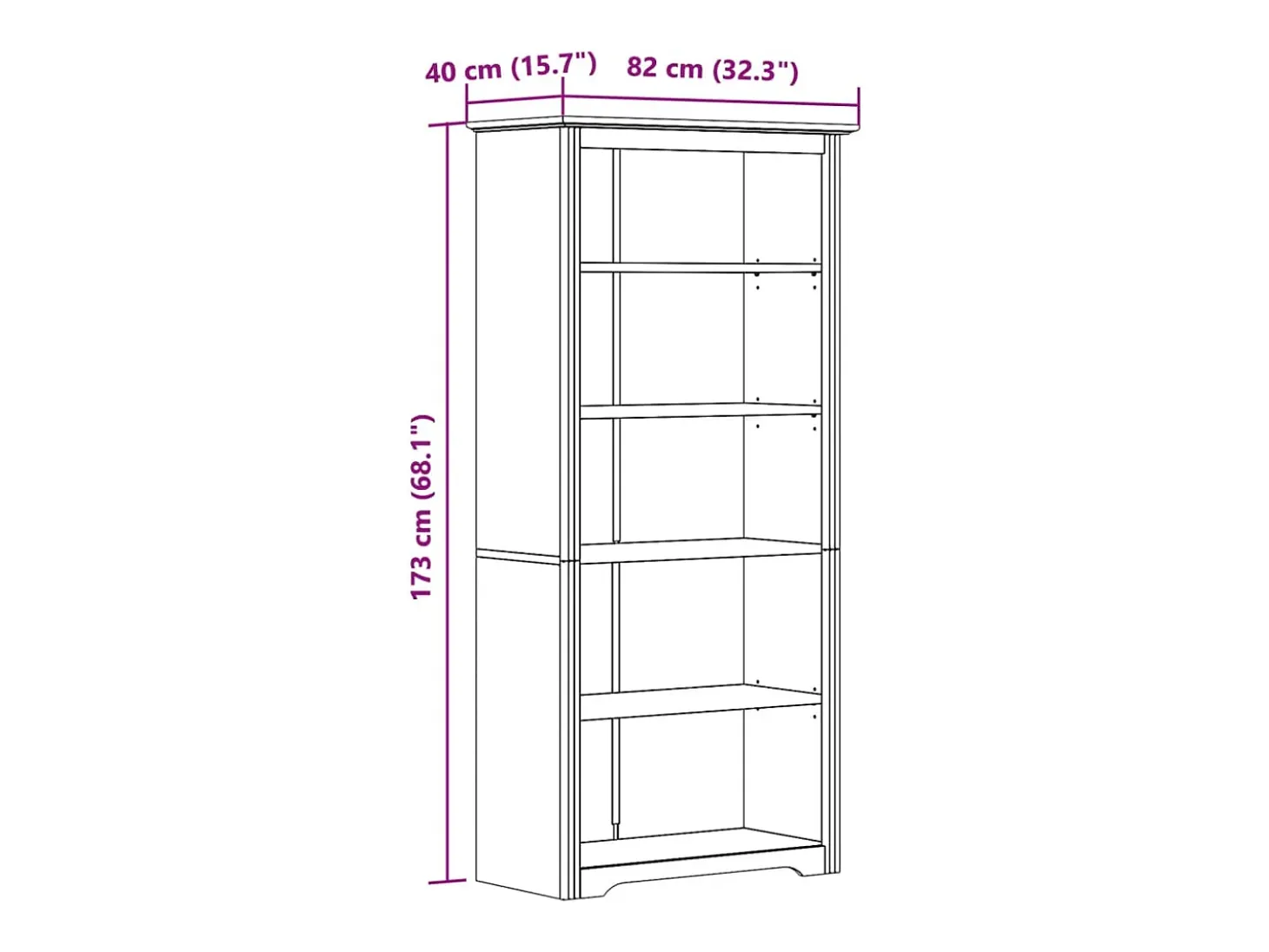 Hydesville Librería BODO 5 estantes madera maciza pino blanco 82x40x173 cm