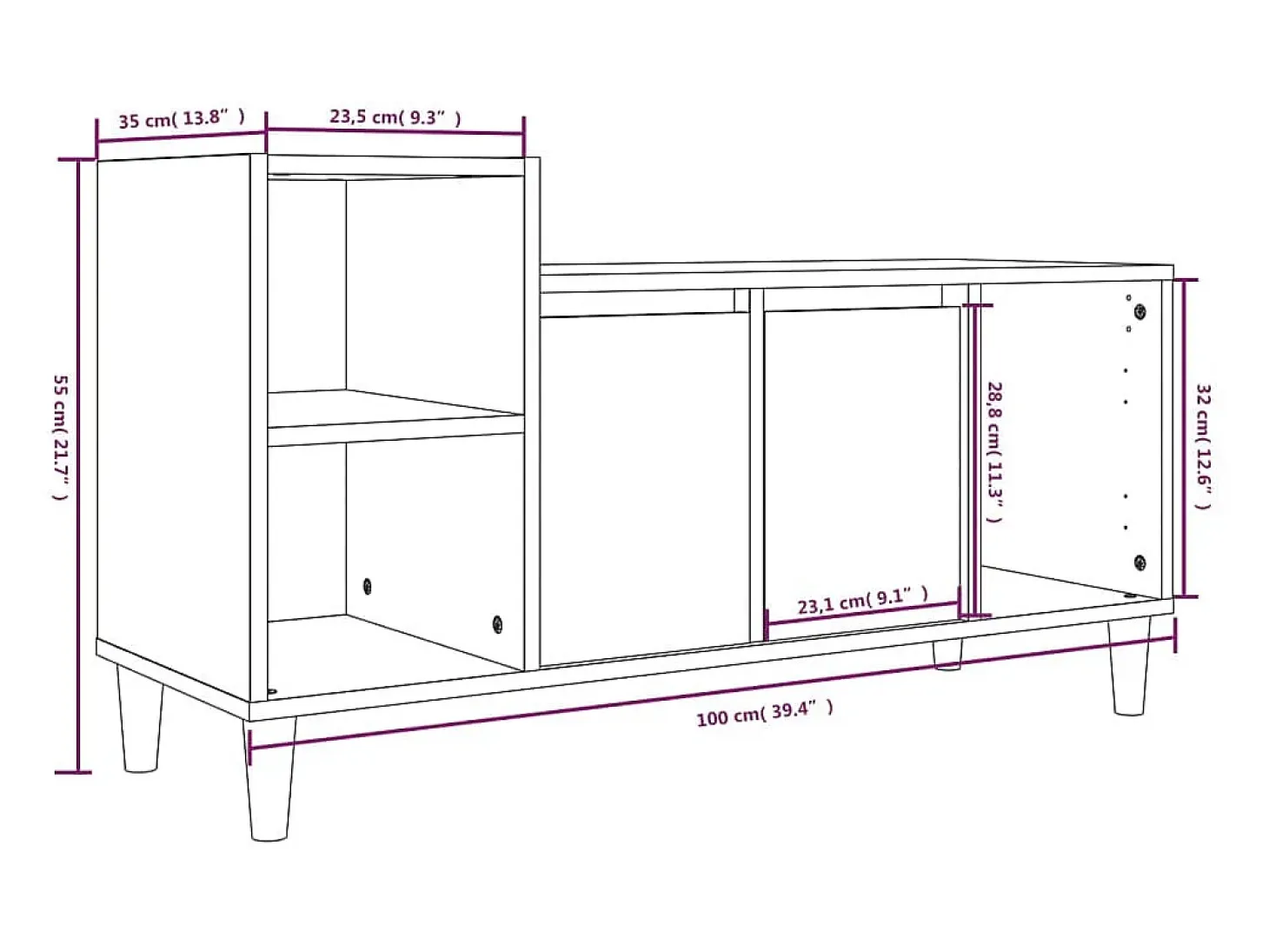 Ibtihal Mueble de TV madera contrachapada gris Sonoma 100x35x55 cm