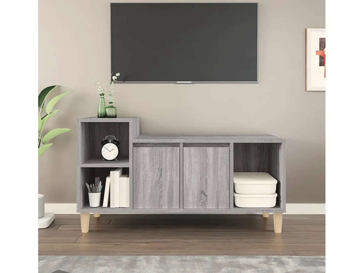 Ibtihal Mueble de TV madera contrachapada gris Sonoma 100x35x55 cm