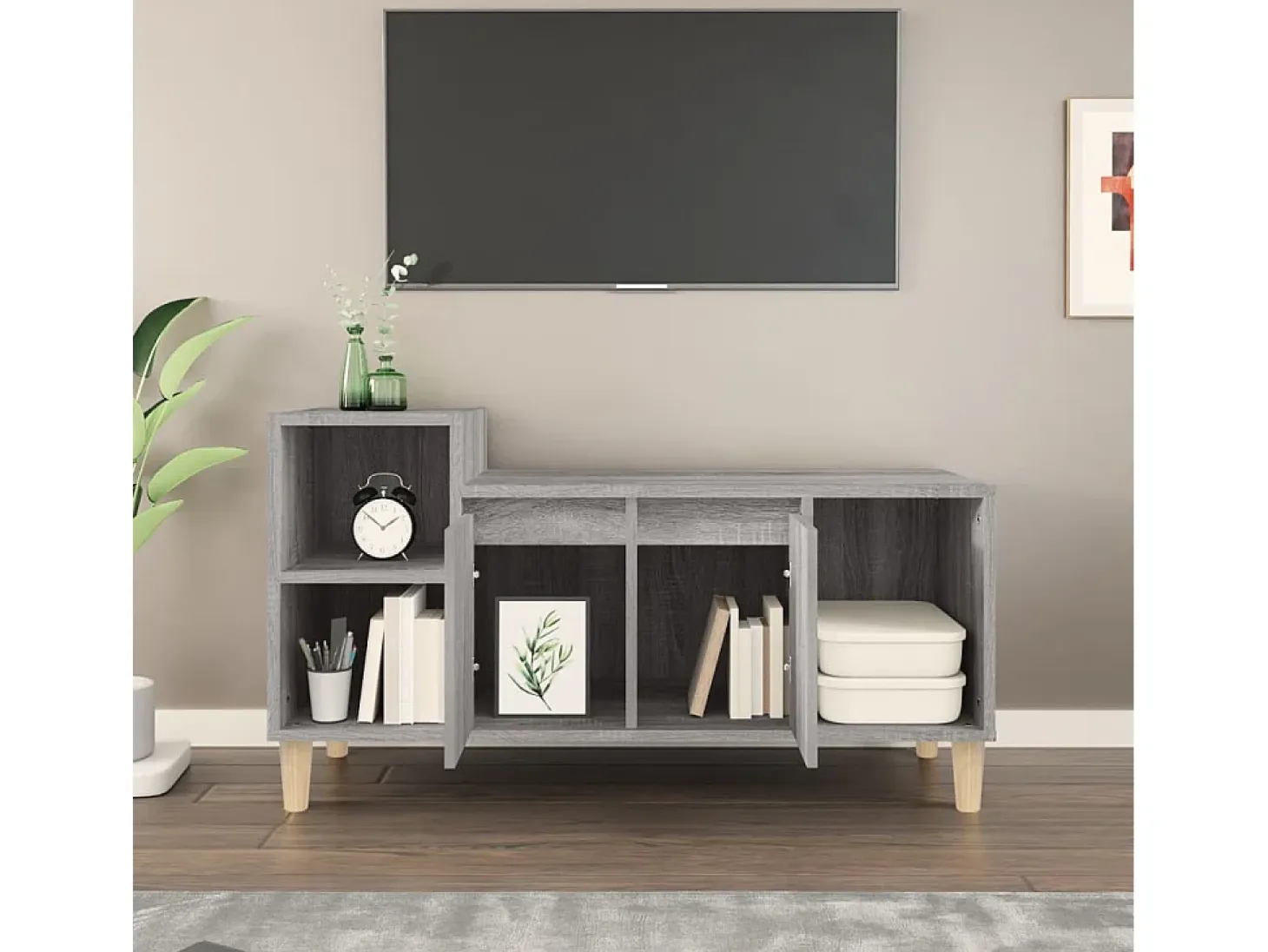 Ibtihal Mueble de TV madera contrachapada gris Sonoma 100x35x55 cm