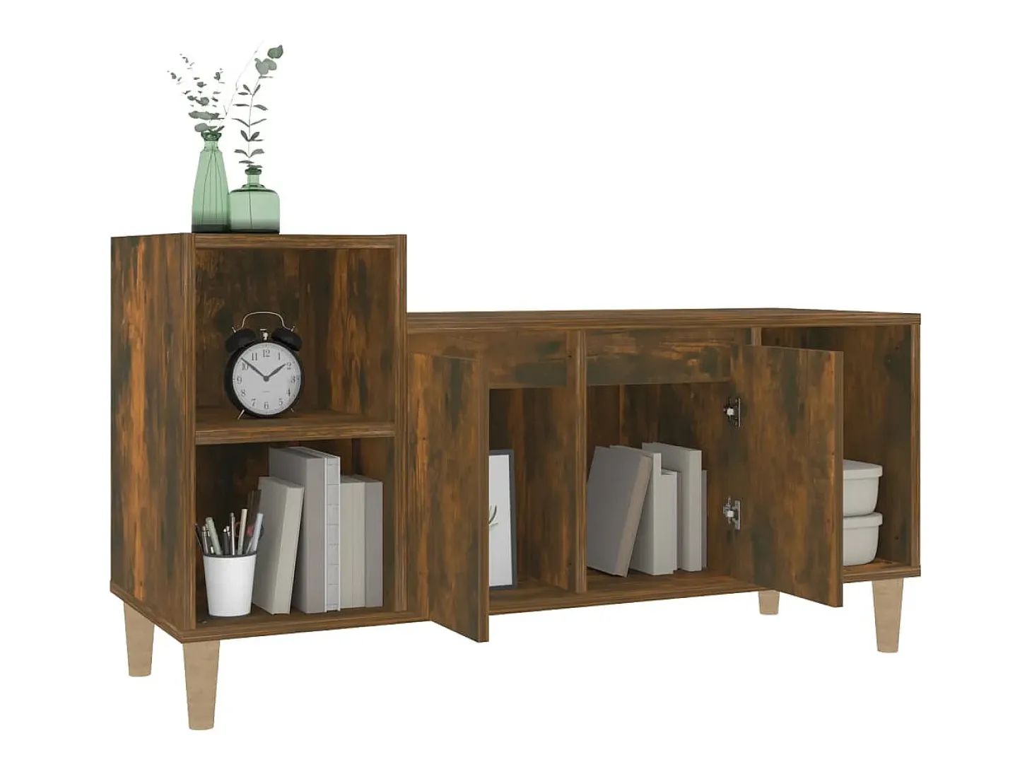 Ibtihal Mueble para TV madera contrachapada roble ahumado 100x35x55 cm