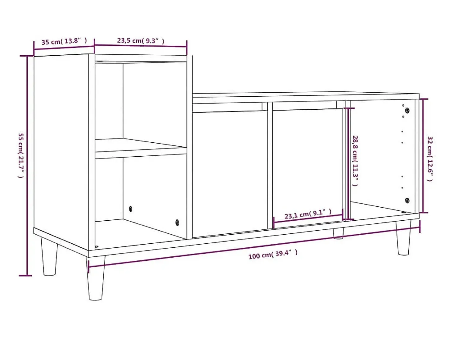 Ibtihal Mueble para TV madera contrachapada roble ahumado 100x35x55 cm
