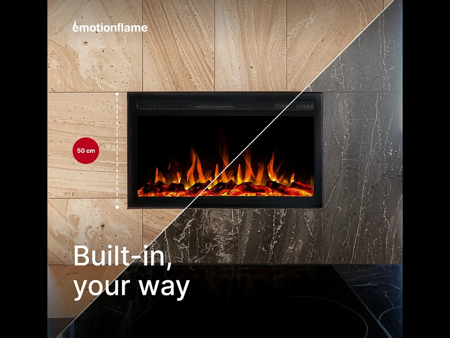 Insert eléctrico INFINITY para chimenea eléctrica - fuego premium - empotrada - 71x14x50 cm - chimenea LED con calefacción 750/1500 W