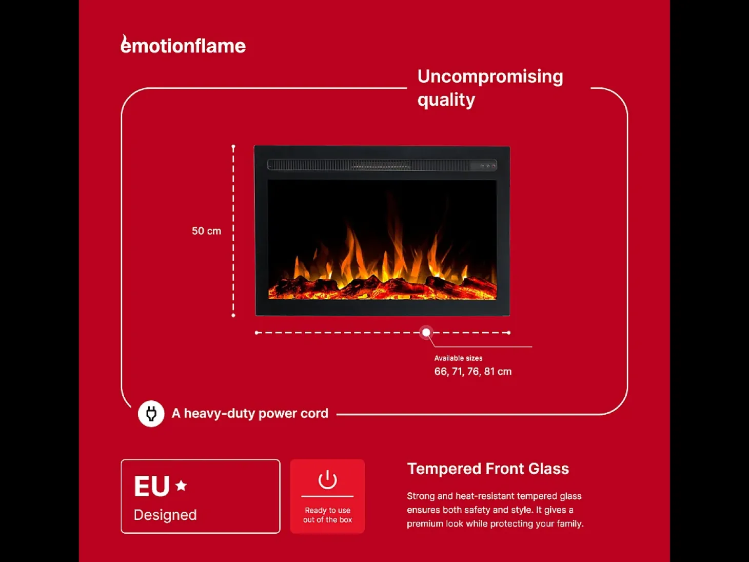 Insert eléctrico INFINITY para chimenea eléctrica - fuego premium - empotrada - 71x14x50 cm - chimenea LED con calefacción 750/1500 W