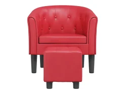 Jalkar Sillón con taburete cuero sintético rojo