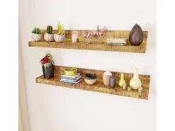 Juego de 2 estantes de pared de madera maciza