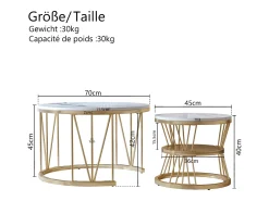 Juego de 2 mesas de centro redondas de mármol - Chapa moderna - Mesa auxiliar - Mesa de centro para sala de estar, sala de recepción, balcón y oficina - Dorado