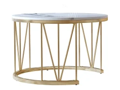 Juego de 2 mesas de centro redondas de mármol - Chapa moderna - Mesa auxiliar - Mesa de centro para sala de estar, sala de recepción, balcón y oficina - Dorado