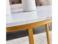 Juego de 2 mesas de centro nido modernas de mármol blanco y metal dorado para sala de estar y dormitorio.