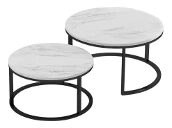 Juego de 2 mesas de centro nido modernas, estructura de metal negro, tablero de mármol - 80 cm