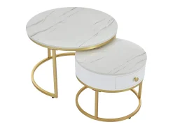 Juego de 2 mesas nido con cajón - chapa de mármol - aspecto brillante - Blanco
