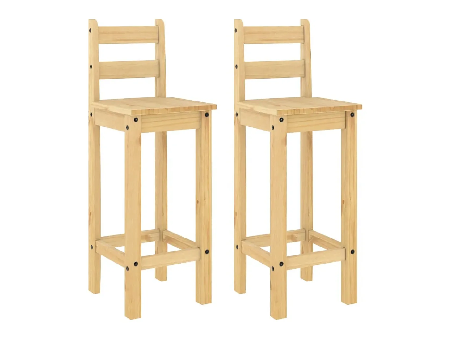 Juego de 2 sillas de bar de madera maciza de pino