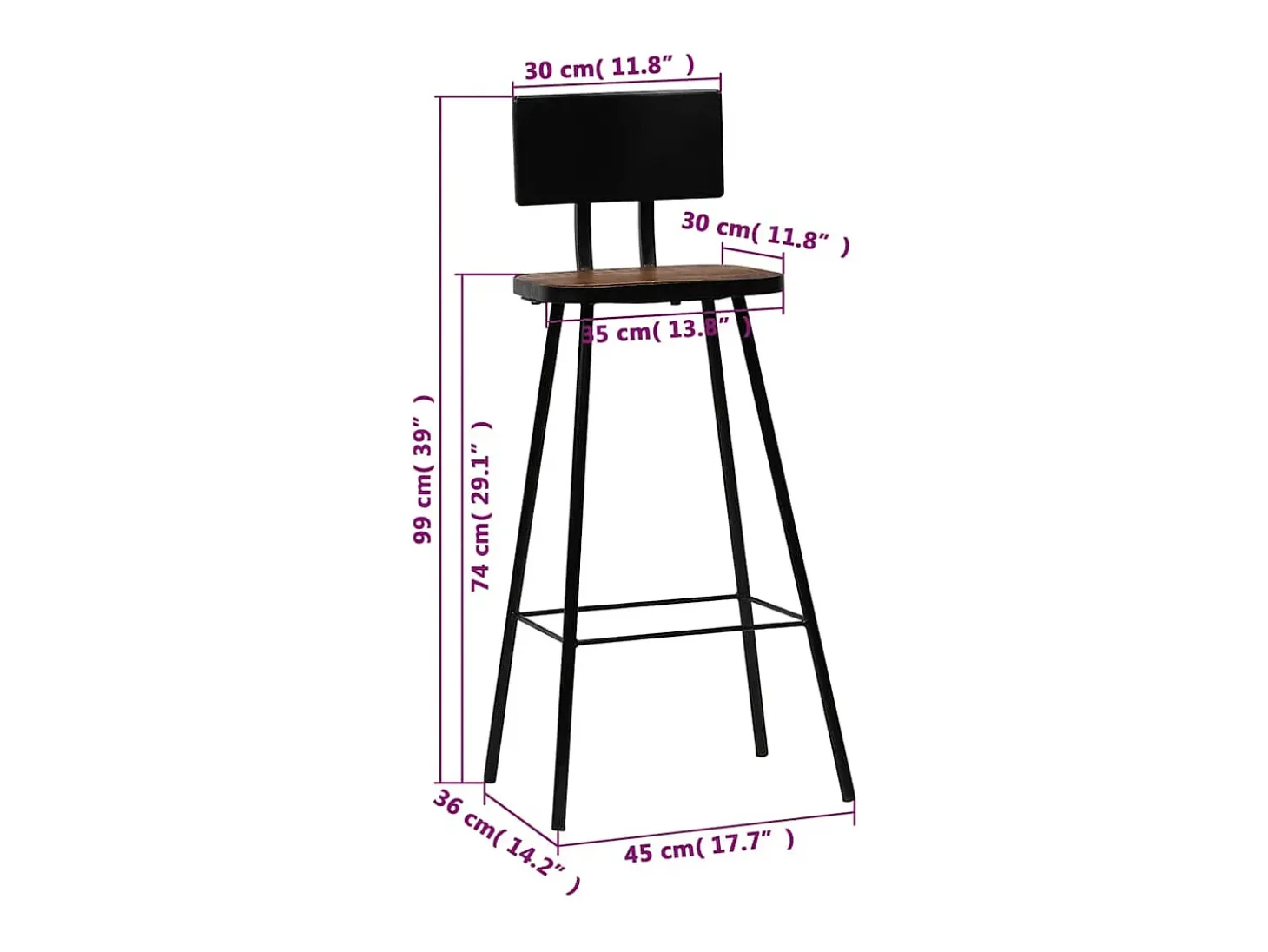 Juego de 2 taburetes de bar de madera maciza recuperada