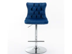 Juego de 2 taburetes de bar giratorios en terciopelo - Altura regulable de 63,5 a 84 cm - Azul y plata