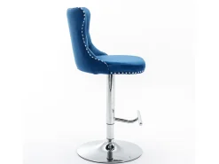 Juego de 2 taburetes de bar giratorios en terciopelo - Altura regulable de 63,5 a 84 cm - Azul y plata