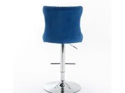 Juego de 2 taburetes de bar giratorios en terciopelo - Altura regulable de 63,5 a 84 cm - Azul y plata