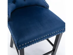 Juego de 2 taburetes de bar - Taburetes de bar con respaldo acolchado y capitoné - Terciopelo azul