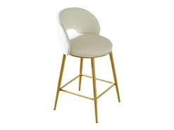 Juego de 2 taburetes de bar de tela beige - Respaldo calado y estructura de metal dorado